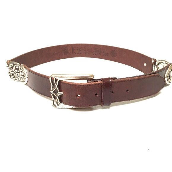 Fossil leather & silver belt L - Picture 1 of 7